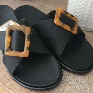Olukai Black Slide Sandals